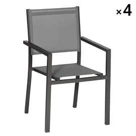 Lot de 4 chaises en aluminium anthracite - textilène gris