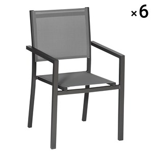 Lot de 6 chaises en aluminium anthracite - textilène gris