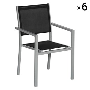 Lot de 6 chaises en aluminium gris - textilène noir