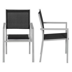 Lot de 6 chaises en aluminium gris - textilène noir