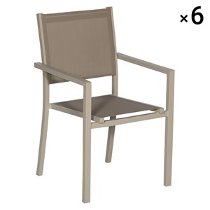Lot de 6 chaises en aluminium taupe - textilène taupe