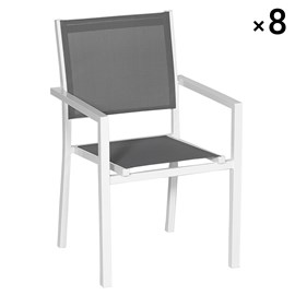 Lot de 8 chaises en aluminium blanc - textilène gris