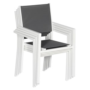 Lot de 8 chaises en aluminium blanc - textilène gris