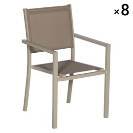 Lot de 8 chaises en aluminium taupe - textilène taupe