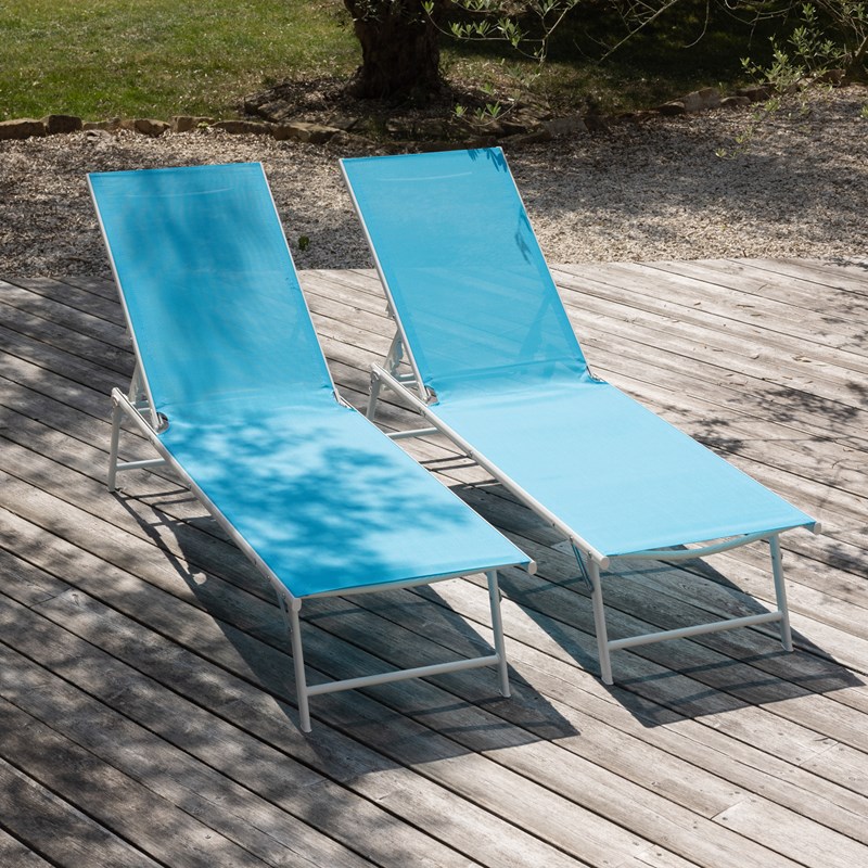 Lot de 2 bains de soleil pliants sicilia en textilène bleu