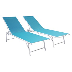 Lot de 2 bains de soleil pliants sicilia en textilène bleu