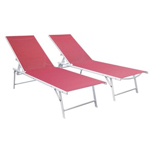 Lot de 2 bains de soleil pliants sicilia en textilène rose