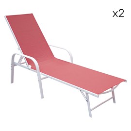 Lot de 2 bains de soleil sardinia en textilène rose struct. Blanche