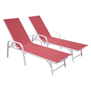 Lot de 2 bains de soleil sardinia en textilène rose struct. Blanche