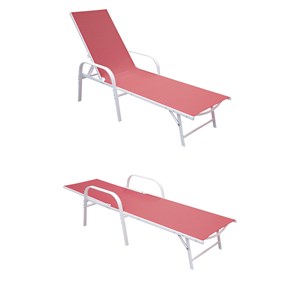 Lot de 2 bains de soleil sardinia en textilène rose struct. Blanche