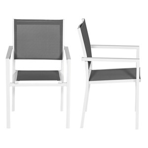 Lot de 10 chaises en aluminium blanc - textilène gris