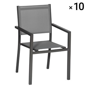 Lot de 10 chaises en aluminium anthracite - textilène gris
