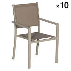 Lot de 10 chaises en aluminium taupe - textilène taupe