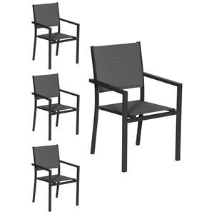 Lot de 4 chaises rembourrées en aluminium anthracite - textilène gris