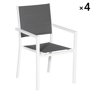 Lot de 4 chaises rembourrées en aluminium blanc - textilène gris