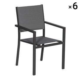Lot de 6 chaises rembourrées en aluminium anthracite - textilène gris