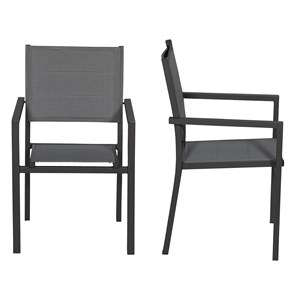 Lot de 8 chaises rembourrées en aluminium anthracite - textilène gris