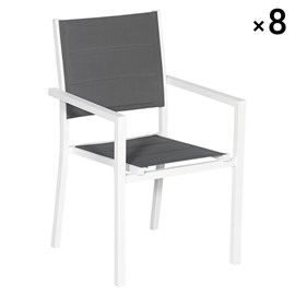 Lot de 8 chaises rembourrées en aluminium blanc - textilène gris