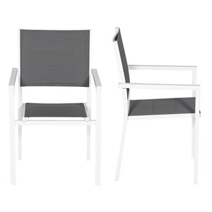 Lot de 8 chaises rembourrées en aluminium blanc - textilène gris