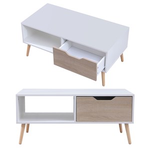 Table basse avec tiroir style scandinave blanche freja