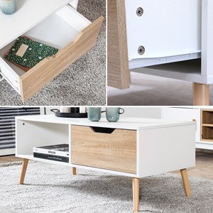 Table basse avec tiroir style scandinave blanche freja