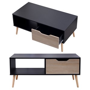 Table basse avec tiroir style scandinave noire freja