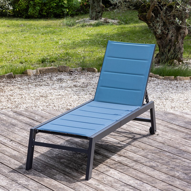 Bain de soleil barbados en textilène bleu gris - aluminium anthracite