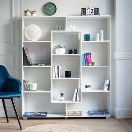 Bibliothèque 11 étagères multiformes blanche emily