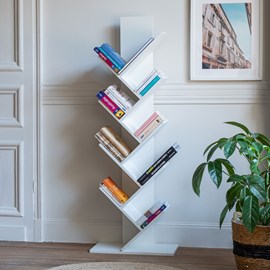 Bibliothèque 8 étagères inclinées blanche simone