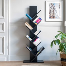 Bibliothèque 8 étagères inclinées noire simone