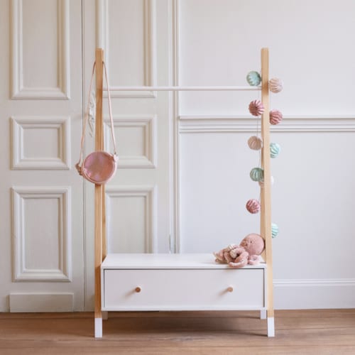 Happy Garden - Penderie pour enfant bois et blanche avec tiroir lou