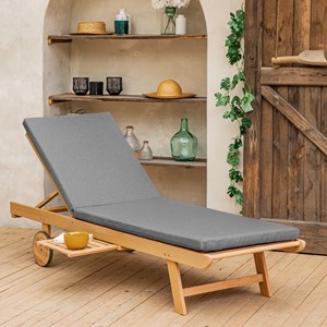 Bain de soleil pliant en acacia kanawa - coussin gris