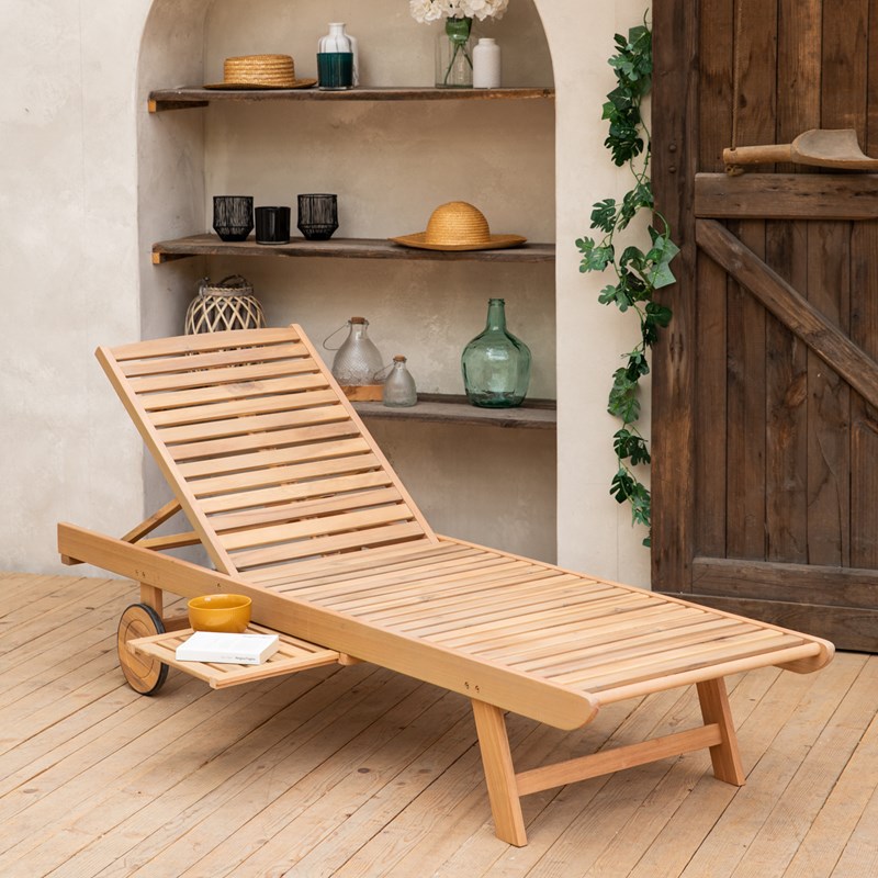 Bain de soleil pliant en acacia kanawa