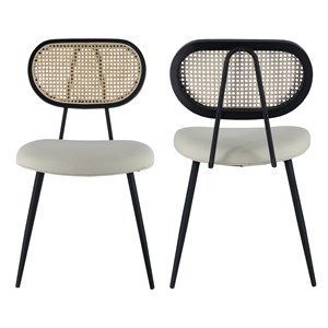 Lot de 2 chaises en cannage et tissu boucle écru elena