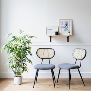 Lot de 2 chaises en cannage et tissu boucle gris elena