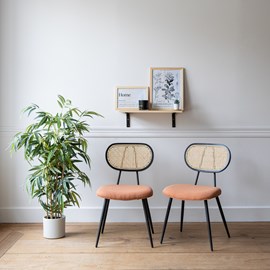 Lot de 2 chaises en cannage et tissu boucle rouille elena