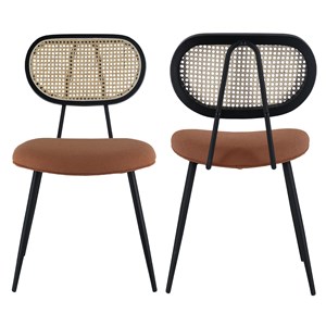 Lot de 2 chaises en cannage et tissu boucle rouille elena