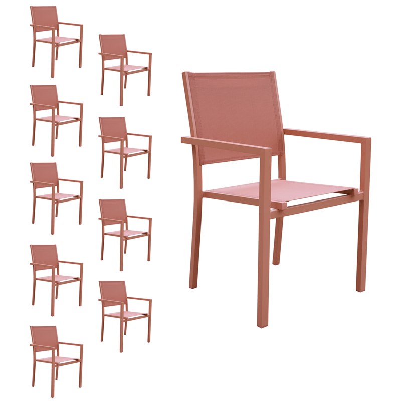 Lot de 10 chaises en aluminium et textilène terracotta