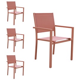 Lot de 4 chaises en aluminium et textilène terracotta