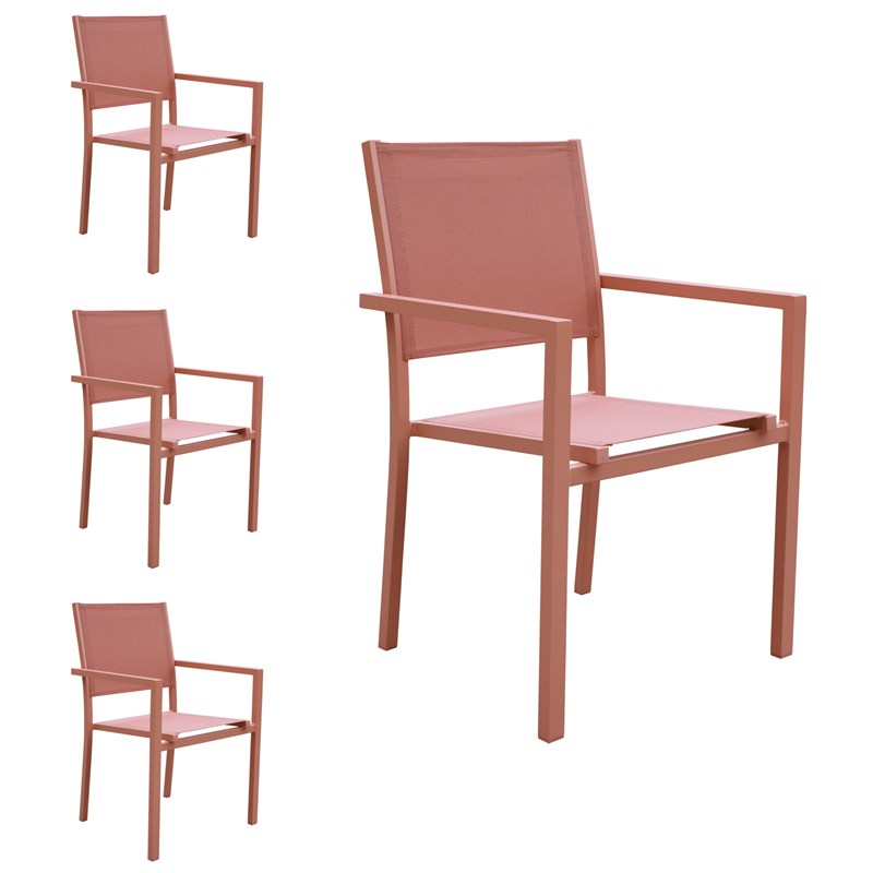 Lot de 4 chaises en aluminium et textilène terracotta
