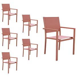 Lot de 6 chaises en aluminium et textilène terracotta