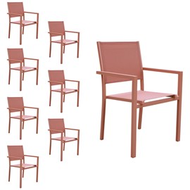 Lot de 8 chaises en aluminium et textilène terracotta