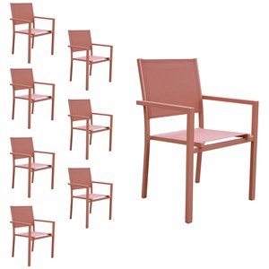 Lot de 8 chaises en aluminium et textilène terracotta