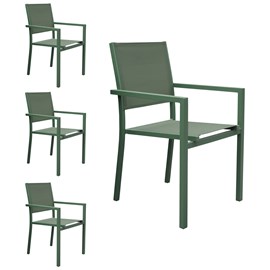 Lot de 4 chaises en aluminium et textilène vert sauge