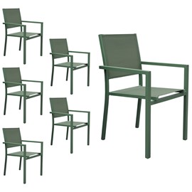 Lot de 6 chaises en aluminium et textilène vert sauge