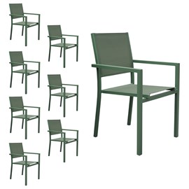 Lot de 8 chaises en aluminium et textilène vert sauge