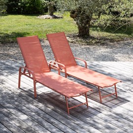 Lot de 2 bains de soleil sardinia en textilène et structure terracotta