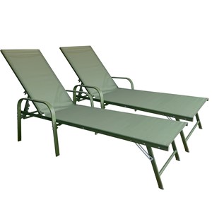 Lot de 2 bains de soleil sardinia en textilène et structure vert sauge