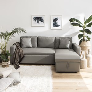 Canapé d'angle convertible simili clark 3 places taupe