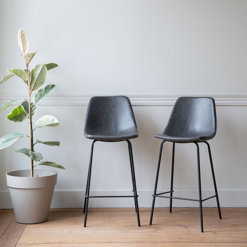 Happy Garden - Lot de 2 tabourets de bar vintage lucien gris foncé